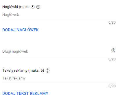 Pole na tworzenie treśc iw reklamie displayowej Google Ads